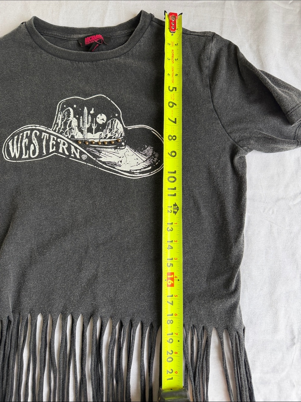 Western Graphic Fringe Crop Top - Black Tee Women’s S Rock & Roll Denim - Picture 6 of 6